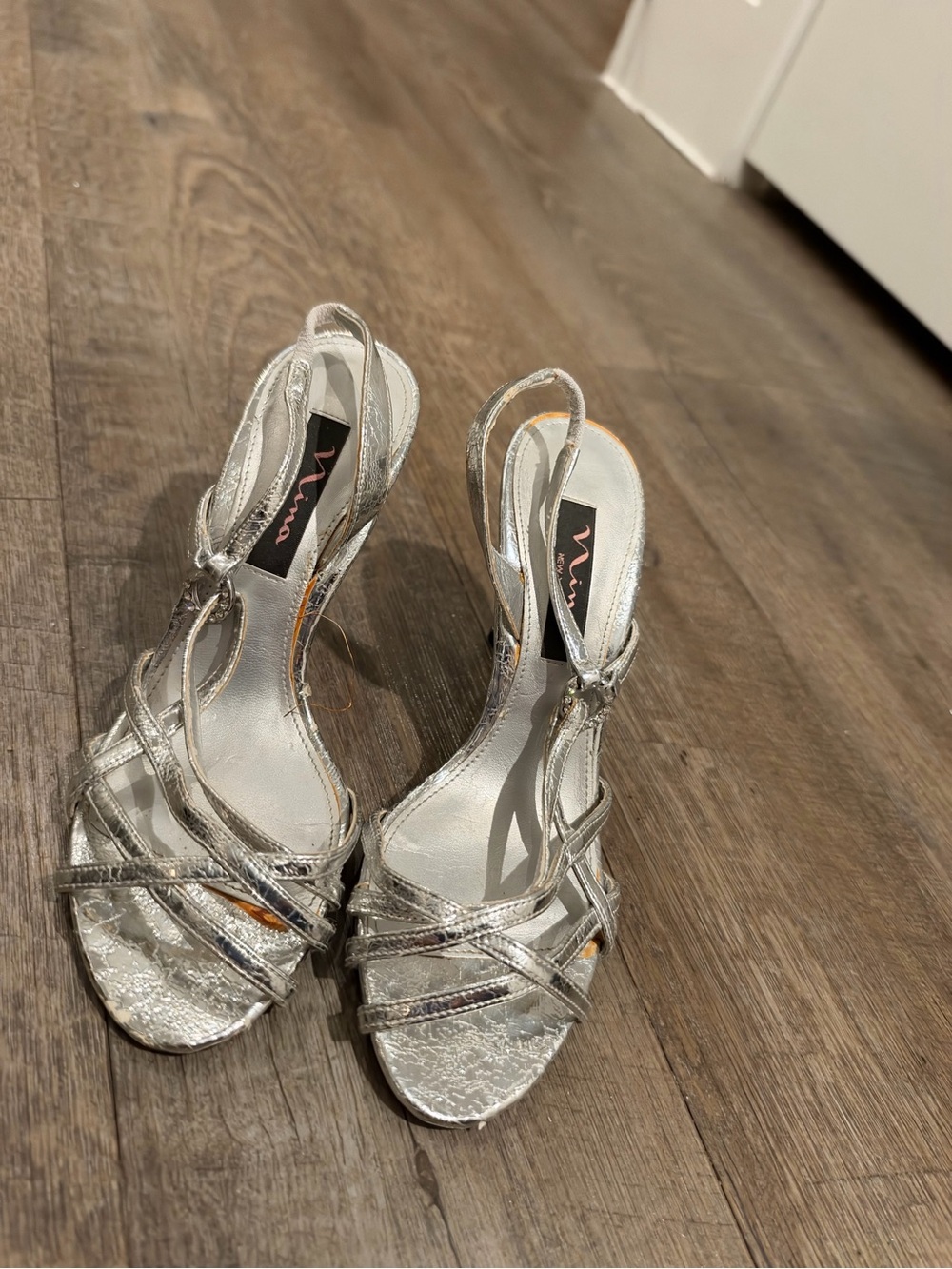 Nina Silver Metallic Strappy Slingback Sandals